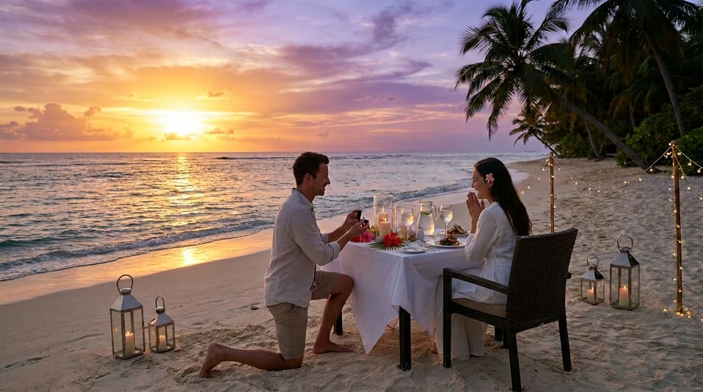 A romantic dinner on the beach in the Riviera Maya