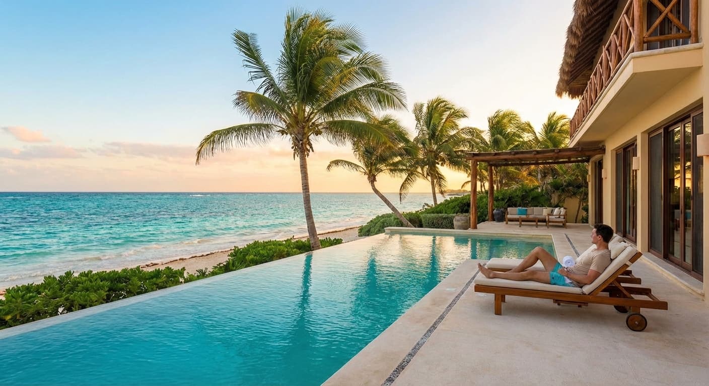 Luxury villa infinity pool with Caribbean sea views